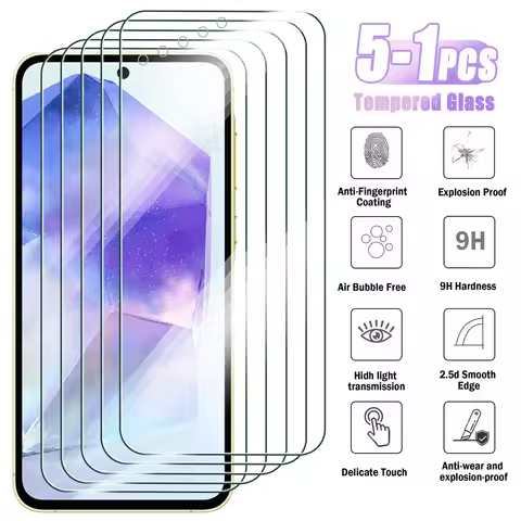 5-1Pcs Tempered Glass For Samsung Galaxy A55 A35 A25 A15 4G A05 Screen Protector for Galaxy A04 A14 