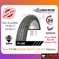 Corva Motor Tayar Viva Tubeless Tyre Ft100 Super Heavy Duty Bunga TT100 70/90-17, 80/90-17 Ft100 Viv