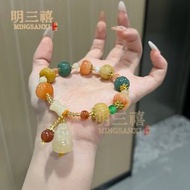 金絲玉手鏈 情侶款民族風南瓜珠竹節吊葫蘆黃玉手串 節節高