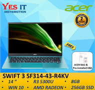 Acer Swift 3 SF314-43-R4KV 14" Laptop (R3 5300U, AMD Radeon , 8GB, 256GB SSD, W10+OPI, 2YW) Free Bag