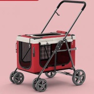 Syllere - 輕便可折疊寵物推車 車包可分離式貓狗外出車 車籃分拆款手推車 紅色（承重20kg）