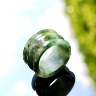 Green Emperor Jade Ring With Orange moss in snow size 61-62 mm