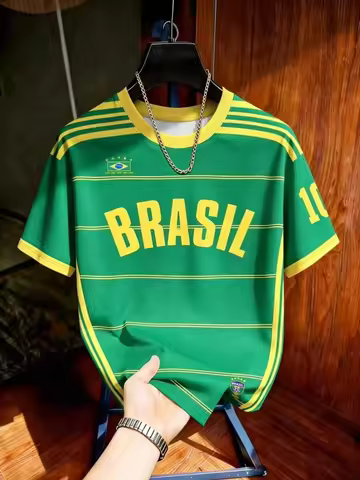 Brazil Football T-Shirt Soccer Jersey Stripe Quick Dry Tees Summer Brazil Football Jerseys Sports Sh