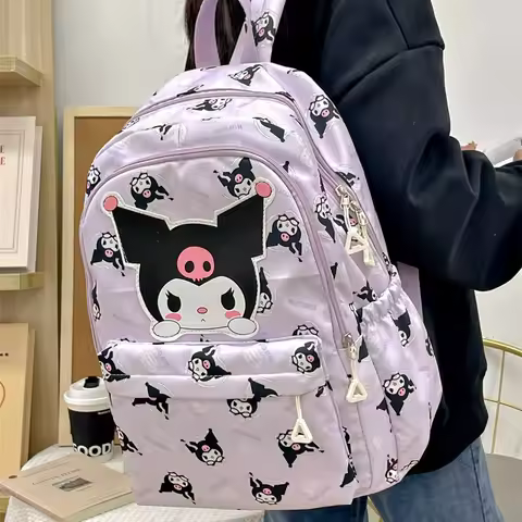 Kuromi Print large capacity Backpack Cute Purple School Bag with Large Front Patch for Students