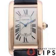 卡地亞 Tank American LM 自動腕錶，W2609156，已翻新，帶原裝盒、保固卡，K18PG/皮革錶帶，白色，已翻新拋光，成色極佳 [二手]