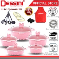 DESSINI ITALY Granite Aluminium Non Stick Casserole Pot Bowl Deep Fry Pan Cookware Tool (22 Pcs)