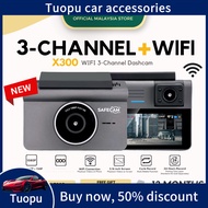 SAFECAM X300 WIFI 3-Channel Dashcam 1080P Front + 720P Inner + 720P Rear Dashcam WIFI Control 24-H