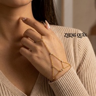【Stainless Steel Jewelry 】  Trendy Y2K Geometric Hand Chain Aesthetic Multi-Layer Gold Ring Bracelet
