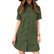 ZANZEA Elegant Women Knee-length Dress Short Sleeve 2024 Summer Button Up Work Vestido Fashion Turn-