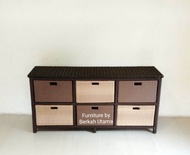 (( Cod )) Lemari laci / Rak laci penyimpanan serbaguna rotan sintetis isi 6 kotak laci warna warni m