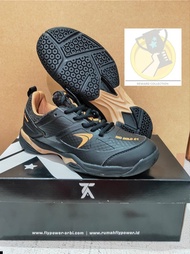 ↭ORIGINAL FLYPOWER RIO GOLD C1 BLACK GOLD SEPATU BADMINTON - 39