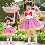 Sailor Moon Girls Dress Pink Short-Sleeved Birthday/Performance Costume Sailor Moon, Mizuki, Girls c