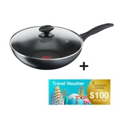 [NOT FOR SALE] Tefal Wok Pan 28cm with Glass Lid + $100 Travel Voucher