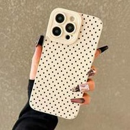 เคสโทรศัพท์ลายจุดสีดำมินิมอลกันกระแทกกันตกเจาะรูสีเบจสไตล์มินิมอลเข้ากันได้กับ IPhone 17/17 Pro, 16/