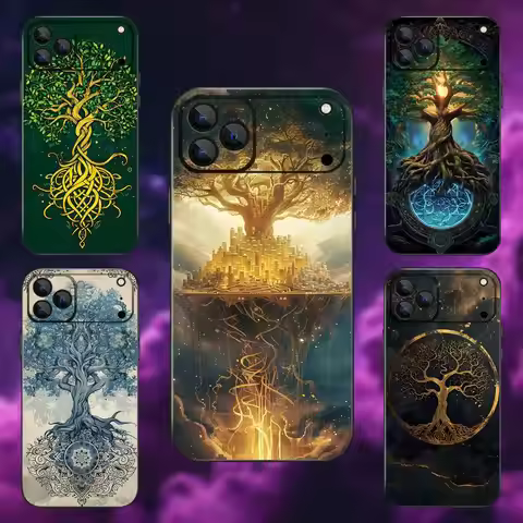 Tree of life Yggdrasil Phone Case For iPhone 17,16,15,14,13,12,Pro,Max,Plus,E,SE4,Air,Mini Black Sof