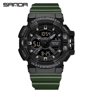 SANDA นาฬิกาผู้ชายจอแสดงผลคู่นาฬิกาดิจิตอล LED,นาฬิกาควอตซ์แนวทหารหรูหรา3128-6