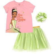 Disney Princess Moana Frozen Girls T-Shirt Tulle Mesh Skirt and Scrunchie 3 Piece Outfit Set Toddler