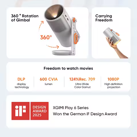 XGIMI Play 6e DLP Mini Projector 500ISO Lumens 1080P 60HZ Full UHD Outdoor Portable Projector Fully