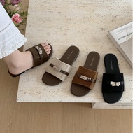 Women's Summer Slide Sandals Metal Buckle Causal Shoes for Ladies Non-slip Open-toe Women Beach Flat