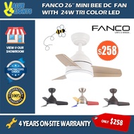 Fanco 26" Mini Bee DC Ceiling Fan with 24W Tri Colour LED Light Small Fan