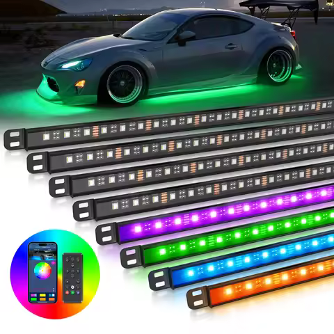MICTUNING N8 Car Underglow Light Strips RGBW LED,Exterior Underbody Multicolor Light Bars, Wireless 