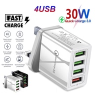 Fast Charger 4 Ports/3 Ports Smart USB Wall Charger QC3.0 Fast Charging Travel Phone Charger UK Plug