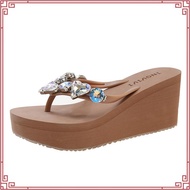 Plaid Shop * [KNM915T] Front 3.5cm Rear 7cm Wedge Flip-Flops Rhinestone Gem Decoration Round Head Th
