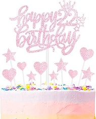 Pink Happy 22th Birthday Cake Topper, Girls and Women 22th Birthday Decorations, Pink 22th Cake Cupc