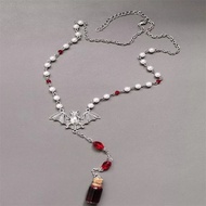 Vampire Bat Rosary with Faux Blood vial White Bead Necklace Mysterious Gothic jewelry Emo Goth neckl