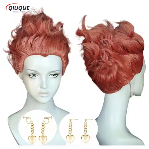 High Quality Hisoka Cosplay Wig Dark Orange Short Curly Heat Resistant Synthetic Hair Halloween Role
