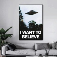 Modern Canvas Paintings_ 'I WANT TO BELIEVE' - Inspired by The X Files Art, UFO TV Series, Perfect W