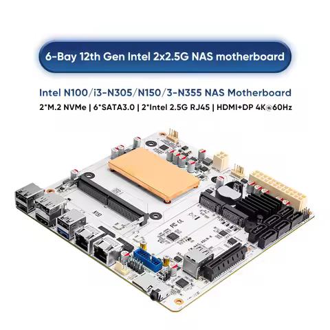 6-Bay Intel N150 Twin Lake Firewall NAS Motherboard 1*PCIEx4 2*Intel i226-V 2.5G 2*M.2 NVMe 6*SATA3.