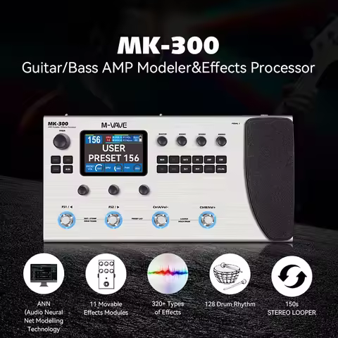 M-VAVE MK 300 Guitar Multi-Effect Processor ANN Neural Modeling 120AMP，360FX，10h Battery，150s STEREO