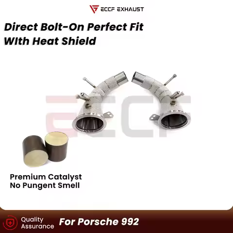 Sporty tapered design Downpipe With Heat Shield For Porsche 992 Aggressive Exhaust Sound Plug and Pl