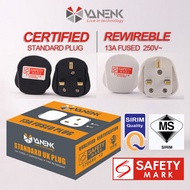 VANENIK 13A Plug Top 12pcs/packed Rewirable 3Pin Safety Mark UK Plug 13AMP Fused wall socket Fuse Ad