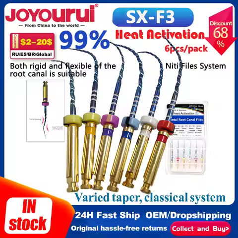 6pcs/BOX Dental File SX-F3 Root Canal Taper Endodontic Files 25mm F4 Heat Activated Rotary File Flex