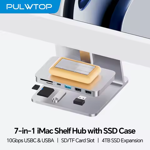 PULWTOP iMac Hub with M.2 NVMe SSD Enclosure, USB A/C 10Gbps, SD/TF for iMac24 M1/M3/M4 or Studio Di