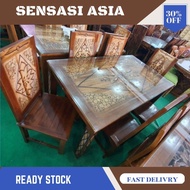 MEJA MAKAN KAYU JATI MINIMALIS 6 KERUSI /DINNING TABLE SET 6 CHAIRS.