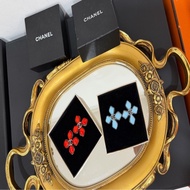 chanel vintage 紅琉璃 藍琉璃 四葉草 寶石 夾式耳環 耳夾 耳環