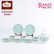 Vantage 14 Pcs Porcelain Tea Set / Set Cawan dan Teko - Tiffany Blue Magnolia