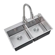 COMBO CHẬU RỬA BÁT, RỬA CHÉN ĐÚC SUS 304 VÀ VÒI RỬA BÁT nóng lạnh dây rút SUS 304