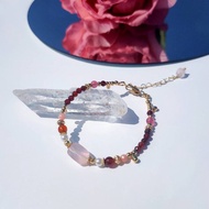 情愫。特殊切割粉晶 石榴石 草莓晶 14K包金 水晶礦石設計手鍊