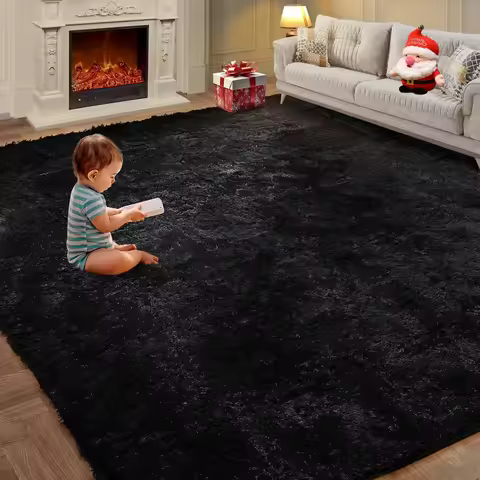 Super Soft Area Rugs for Living Room 5x7 Black, Fluffy Furry Shaggy Fuzzy Area Rug, Upgrade Anti-Ski