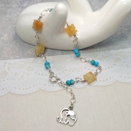 手鍊 天然 綠松石 卍 萬字雕刻 黃玉髓 925銀飾 大象