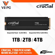 Crucial T700 T 700 t700 1TB / 2TB / 4TB PCIe Gen5 NVMe M.2 SSD with / without Heatsink reads/writes up to 12,400/11,800M