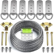 Heavy Duty Picture Wire Hanging Kit - D-Ring, Screws, Hanging Hooks,Level. Supports up to 100 lbs 50