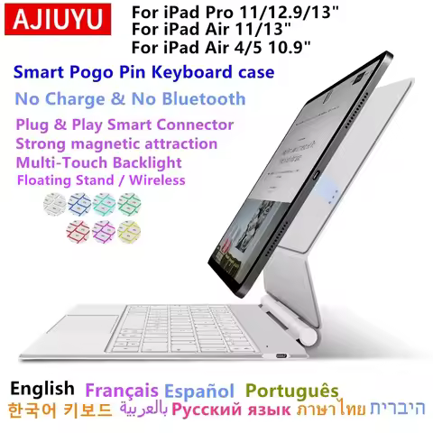 Smart Pogo Pin Keyboard Case for iPad Air 11 13 in M4 2026 M3 M2 Pro 11 12.9 13" Air 4/6/7/8 Multi-T
