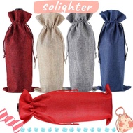 SOLIGHTER 3Pcs Wine Bottle Cover, Pouch Packaging Drawstring Linen Bag,  Gift Washable Champagne Wine Bottle Bag Wedding Christmas Party