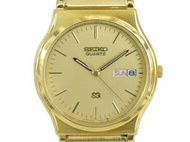 [專業] 石英錶 [SEIKO 631199] 精工傳統圓形時尚金錶[SQ][金色面+星+日期]/中性/新潮/軍錶