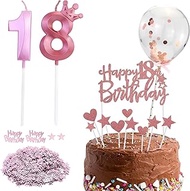 Happy 18th Birthday Cake Decoration, Number 18 Candle, Pink Happy 18th Cake Decoration, with 10 g Bi